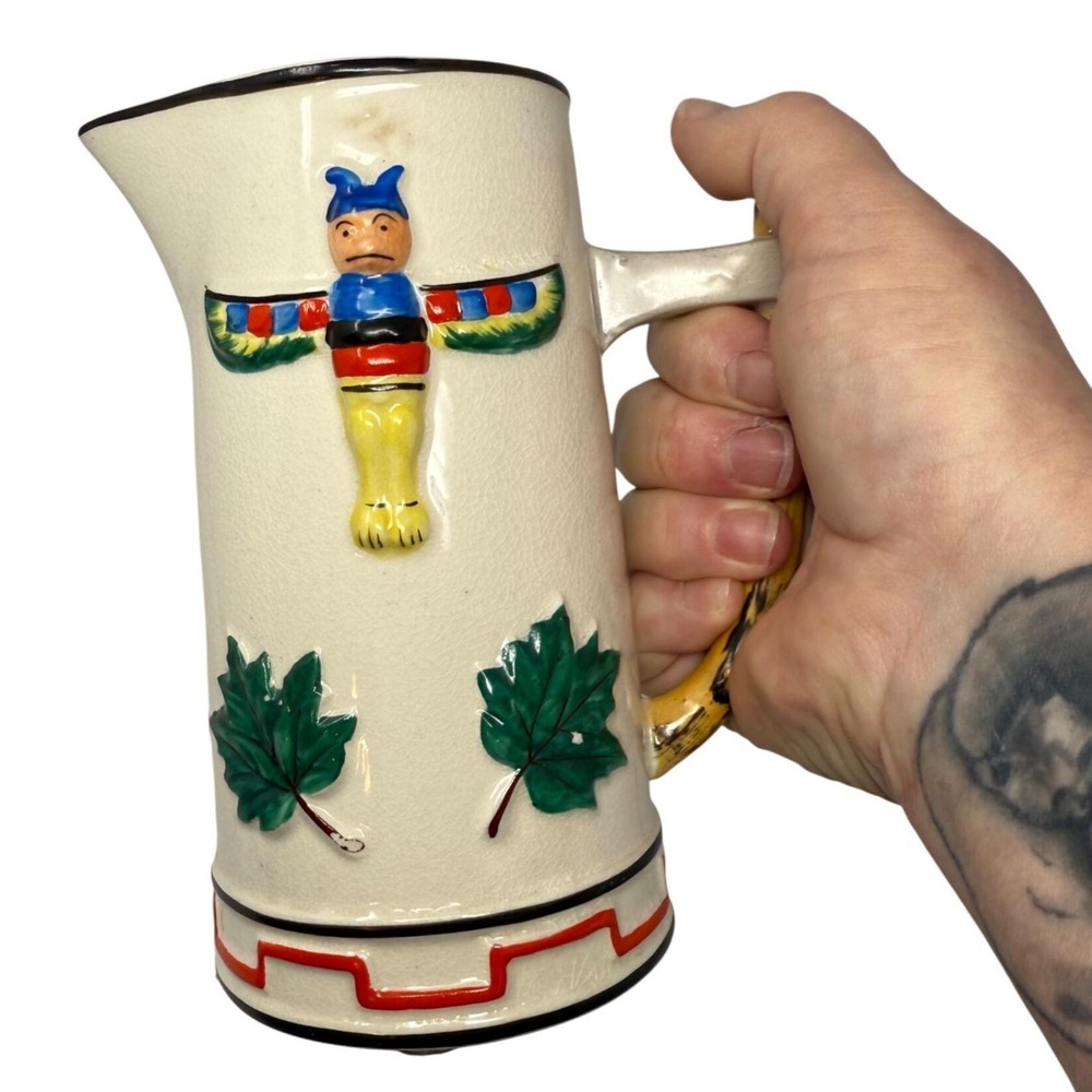 Terramoto San Francisco Patriotic Pitcher Red White Blue Stars Ceramic Jug 7.25"